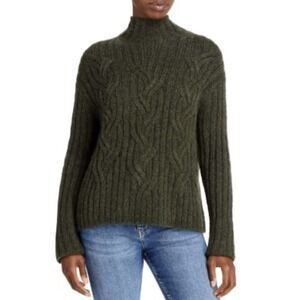 Vince Mirrored Cable Turtleneck Sweater Women's XXS‎ Pine/olive Green alpaca